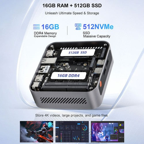 Ninkear M7 Mini PC, AMD Ryzen 5 7430U 6 cores max. 4,3 GHz, 16 GB RAM 512 GB SSD
