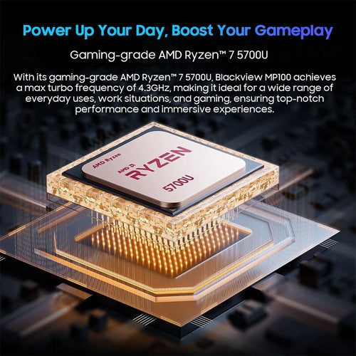 Blackview MP100 mini-pc, AMD Ryzen 7 5700U 8 cores max. 4,3 GHz, 16 GB RAM 512 GB SSD