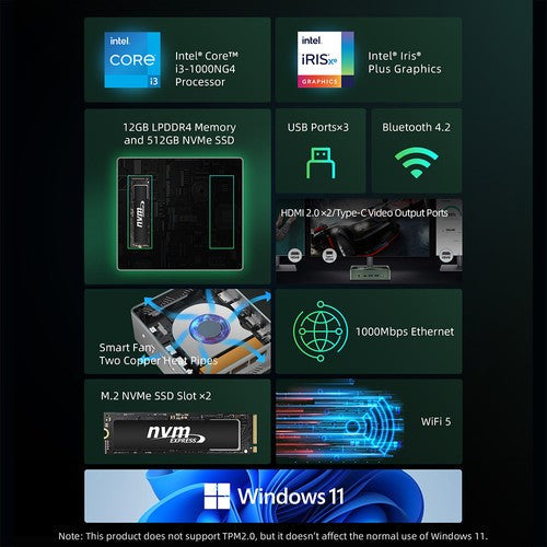BMAX B6 Plus mini-pc, Intel Core i3-1000NG4 tot 3,2 GHz