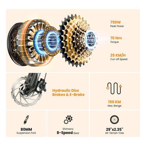 Touroll U2 Pro elektrische fiets, 750W piekmotor, 48V 15Ah