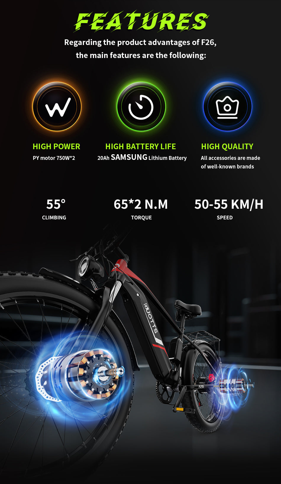 DUOTTS F26 PRO 750 W*2 elektrische fiets