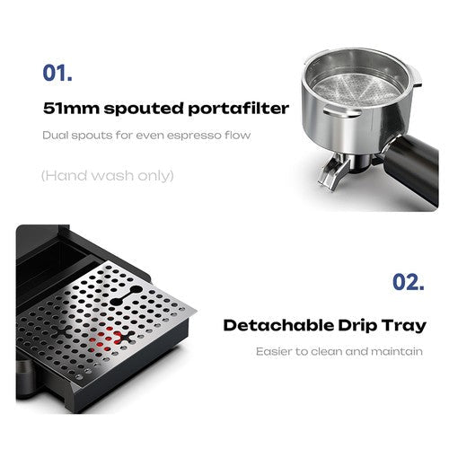 HiBREW H20 All-in-One Koffiemachine met Ingebouwde Koffiemolen, Dubbele Warme & Koude Extractie