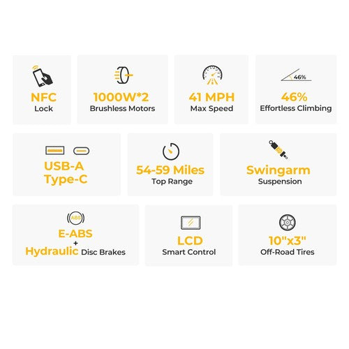 Ausom SR1 elektrische scooter, 2x 1000W motor, 52V 20,8Ah