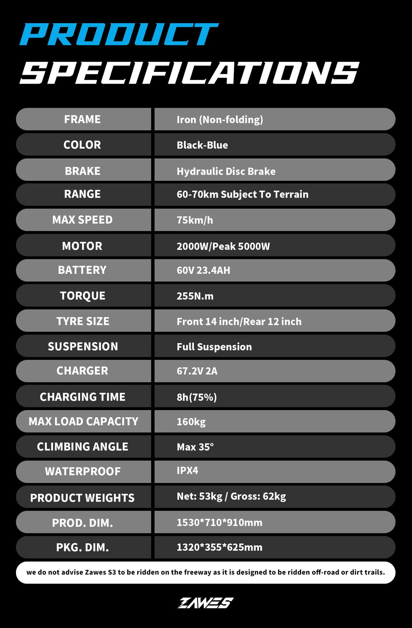 ZAWES S3 elektrische fiets TERREIN