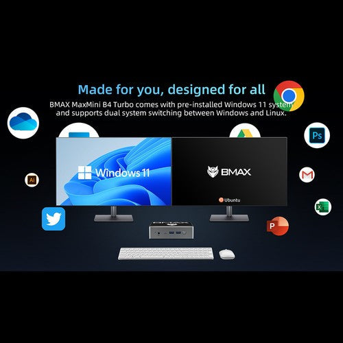 BMAX B4 Turbo Mini-pc, Intel Twin Lake N150 4 cores max. 3,6 GHz, 16 GB RAM 1 TB SSD