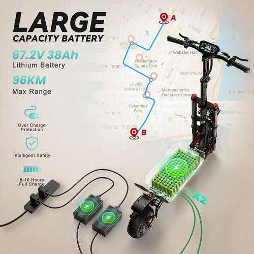 FENGQS GT8 PRO elektrische scooter, 2800W*2 motor, 67,2V 38Ah