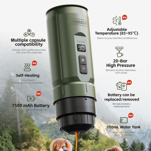 HIBREW H4C draagbare espressomachine, handmatige koffiemachine voor op de camping