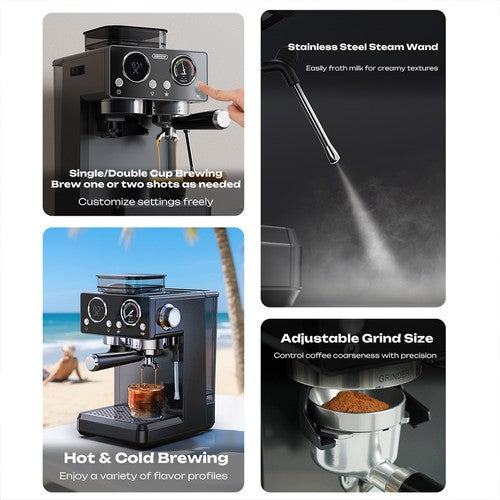 HiBREW H20 All-in-One Koffiemachine met Ingebouwde Koffiemolen, Dubbele Warme & Koude Extractie