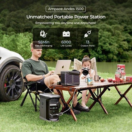 Ampace Andes 1500 draagbare powerstation, 1462Wh LiFePO4, 2400W