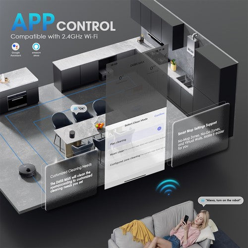Teendow D65S MAX Robotstofzuiger met 70-dagen automatische leegfunctie en 6000 Pa zuigkracht.